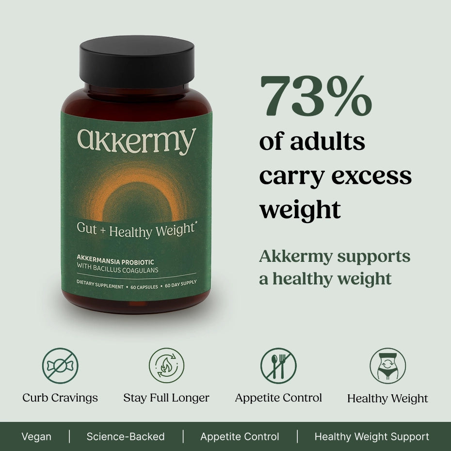 Akkermy Gut and Healthy Weight probiotic supplement with Akkermansia and Bacillus coagulans 60 capsules bottle